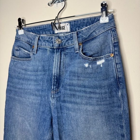 PAIGE High Rise Sarah Straight Ankle Cropped Raw Hem Jeans in Cowgirl Distressed - Picture 3 of 12